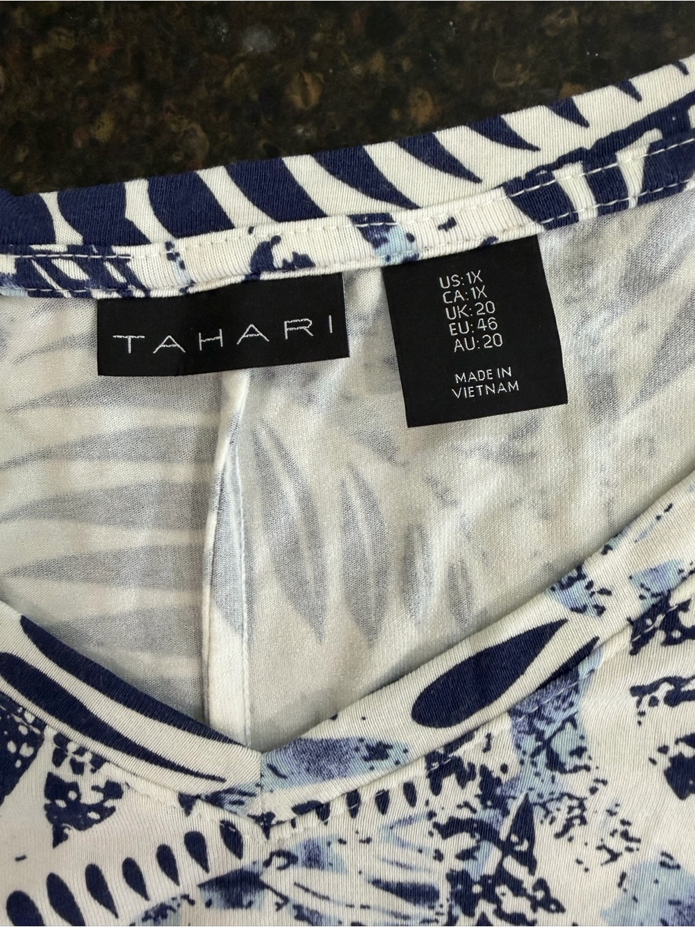 Tahari Blue White Palm Leaf Print V-Neck Stretch Women PLUS 1X Midi Summer Dress - Picture 3 of 10